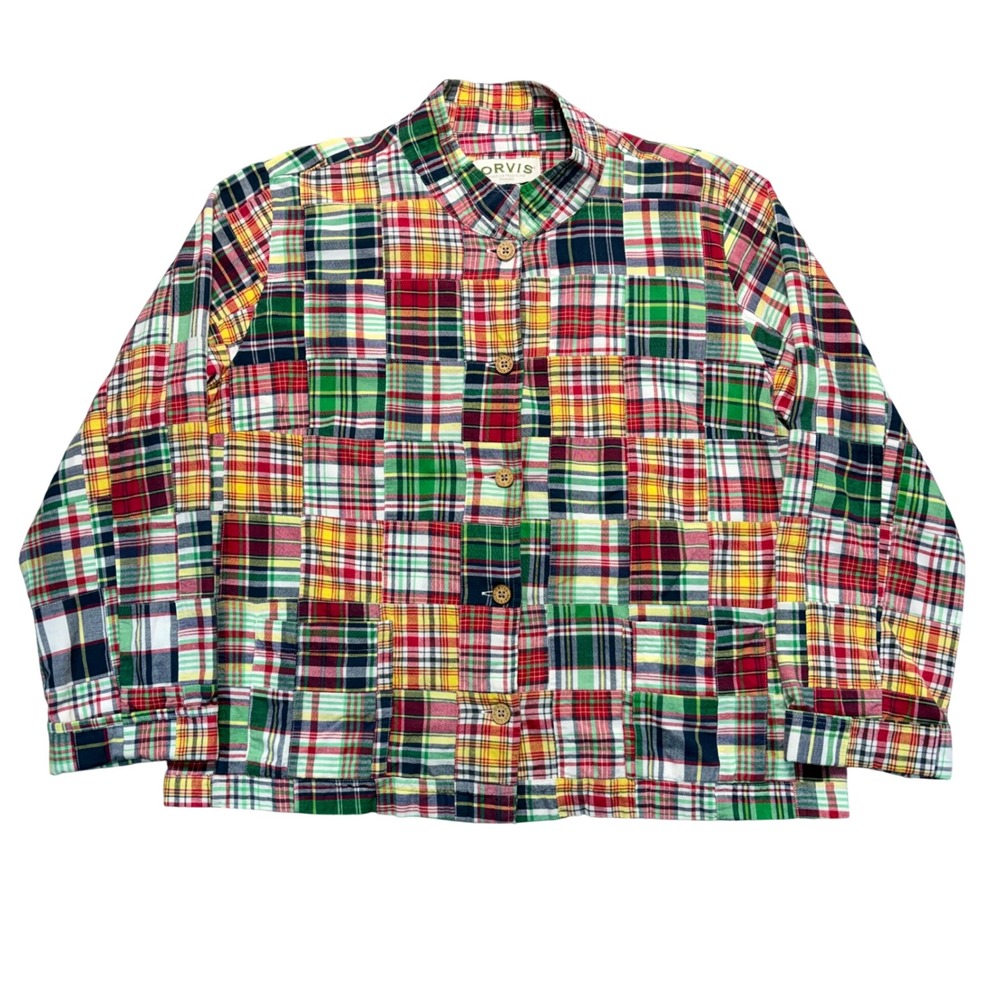 Orvis Womens Multi Color Plaid Patchwork Cotton Jacket Size 16 Button Front